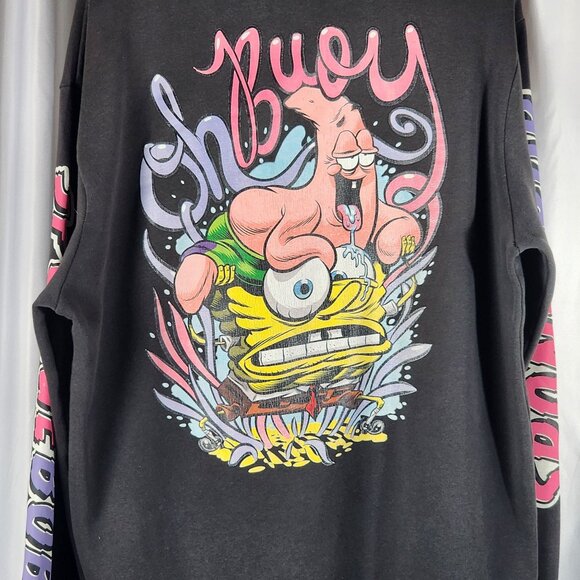 Spongebob Patrick "Oh Buoy" Hoodie Medium Black H&M Cotton/Polyester Mens Long S - Picture 2 of 13